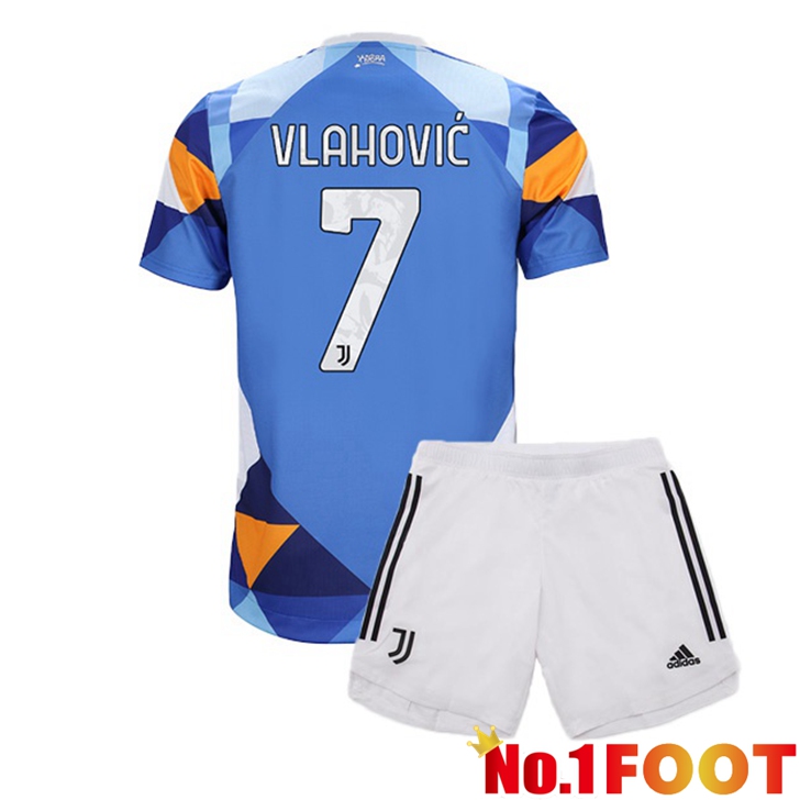 Juventus (VLAHOVIC 7) Jersey Kids Fourth Blue 2021/2022 - Click Image to Close