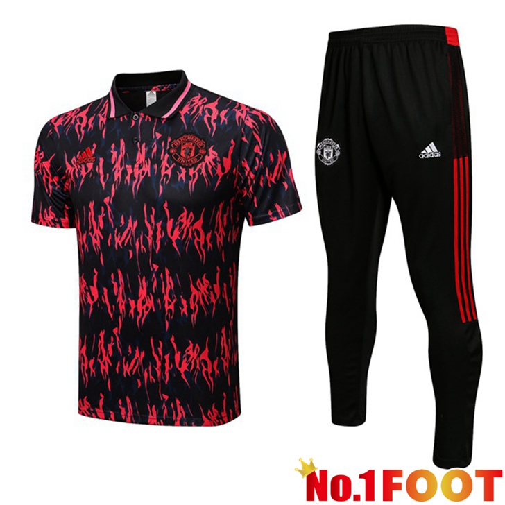 Manchester United polo shirt + Pants Black Red 2022/2023