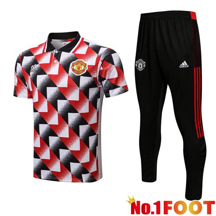 Manchester United polo shirt + Pants Black Red White 2022/2023