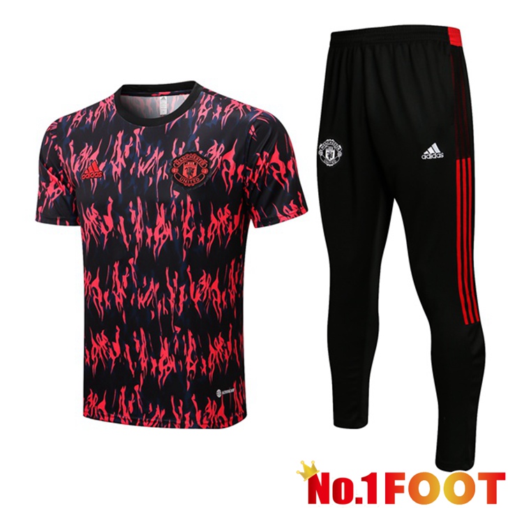 Manchester United Training T Shirt Pak + Pants Red Black 2022/2023