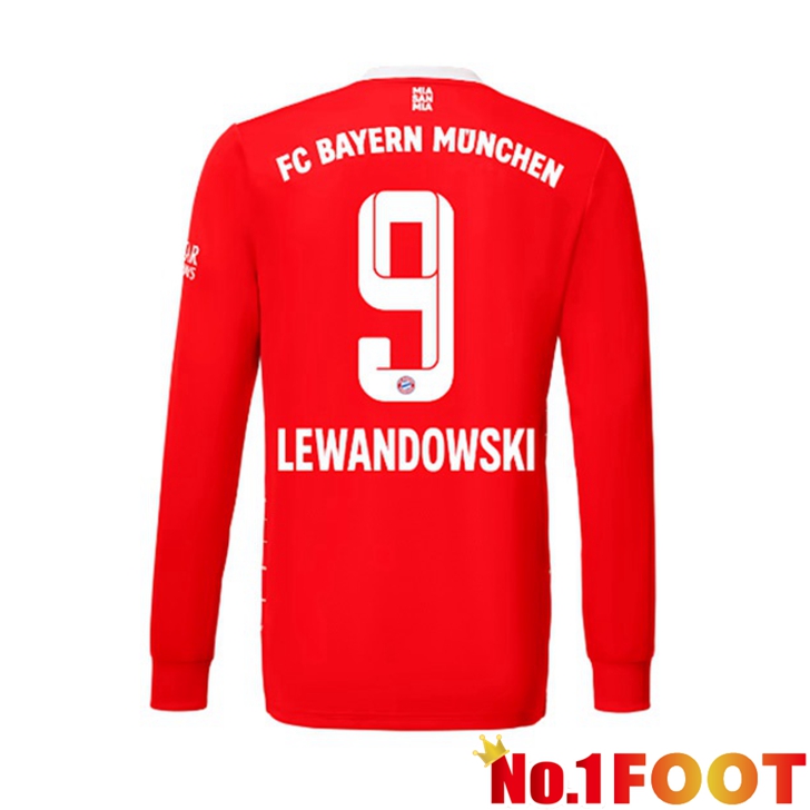 Bayern Munich (Lewandowski 9) Jersey Home Long Sleeve Red 2022/2023