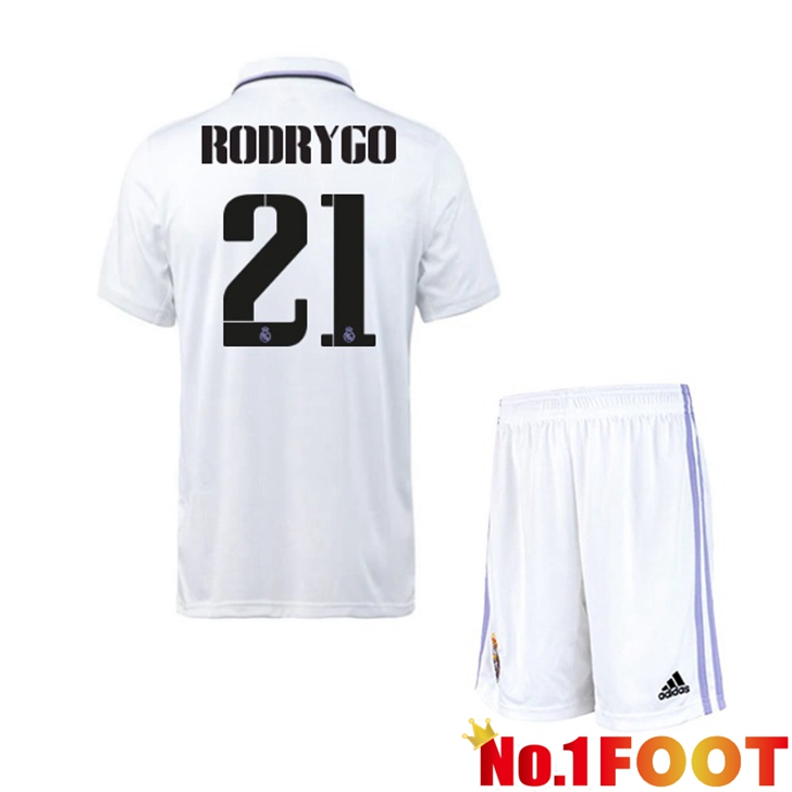 Real Madrid (Rodrygo 21) Jersey Home Kids White 2022/2023