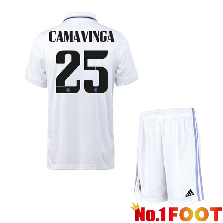 Real Madrid (Camavinga 25) Jersey Home Kids White 2022/2023