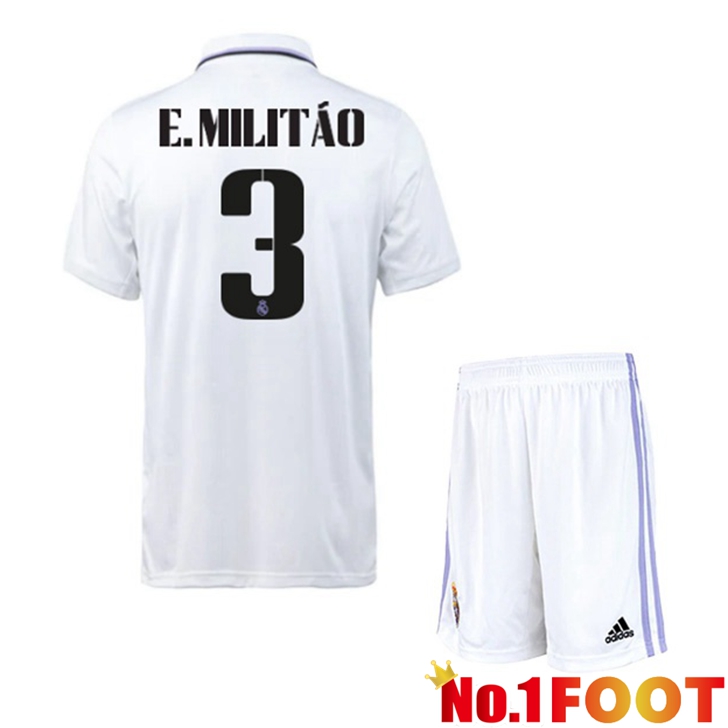 Real Madrid (E. Militão 3) Jersey Home Kids White 2022/2023