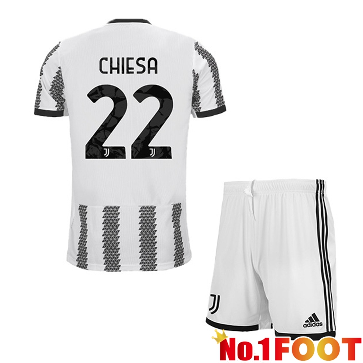 Juventus (CHIESA 22) Jersey Home Kids White Black 2022/2023