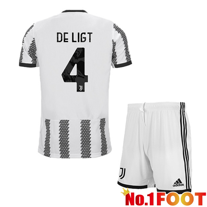 Juventus (DE LIGT 4) Jersey Home Kids White Black 2022/2023