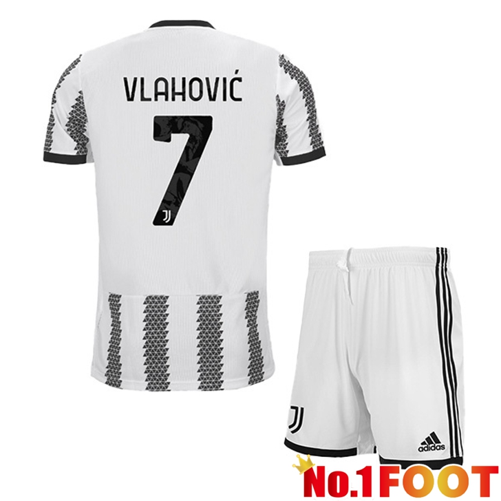 Juventus (VLAHOVIC 7) Jersey Home Kids White Black 2022/2023