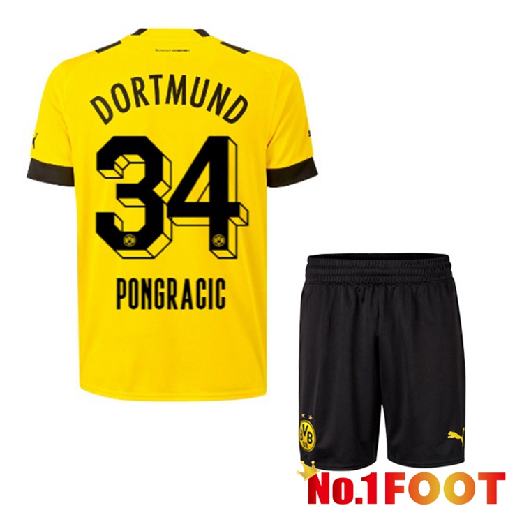 Dortmund BVB (Pongracic 34) Jersey Home Kids Yellow 2022/2023