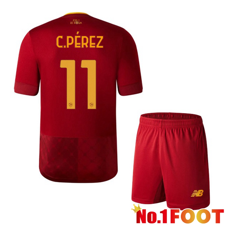 AS Roma (C.PÉREZ 11) Jersey Home Kids Red 2022/2023