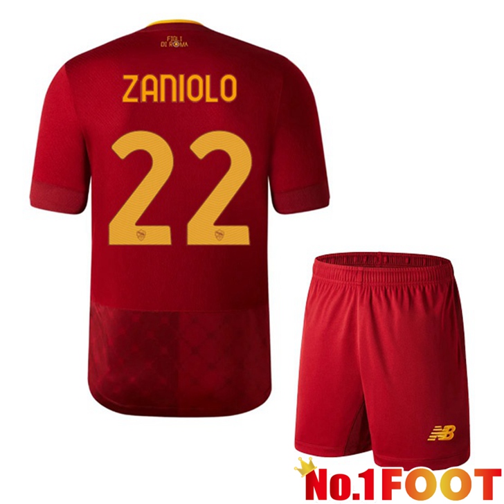 AS Roma (ZANIOLO 22) Jersey Home Kids Red 2022/2023