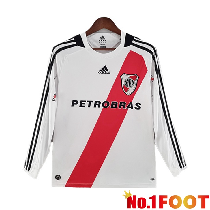 River Plate Jersey Home Retro Long Sleeve White Red 2009-2010