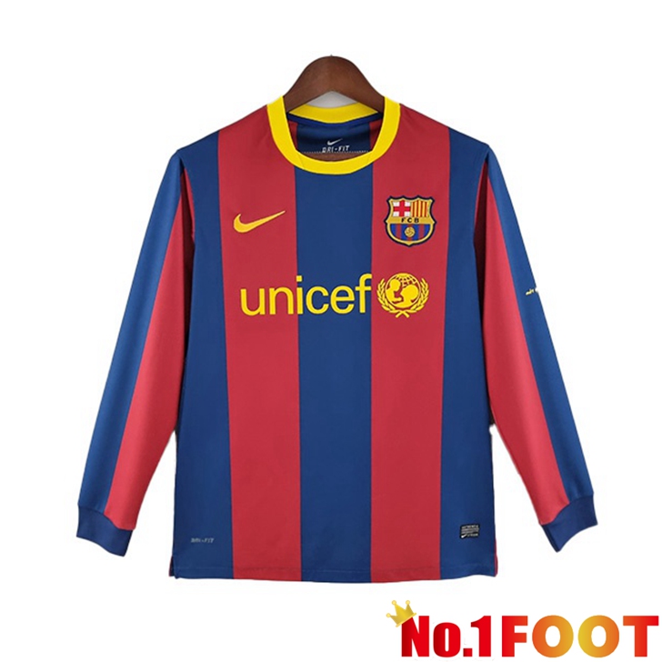 FC Barcelona Jersey Home Retro Long Sleeve Red Blue 2010-2011