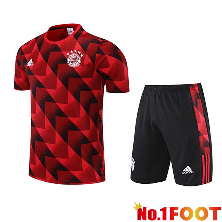 Bayern Munich Training T Shirt + Shorts Red Black 2022/2023