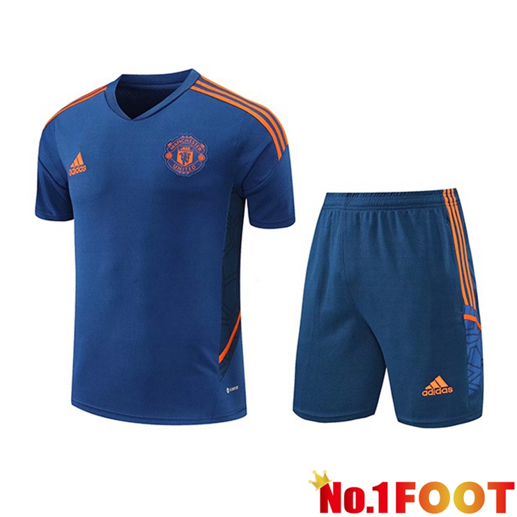 Manchester United Training T Shirt + Shorts Blue 2022/2023