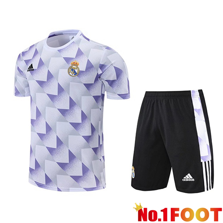 Real Madrid Training T Shirt + Shorts White Purple 2022/2023