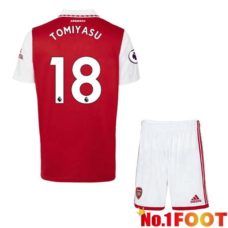 Arsenal (TOMIYASU 18) Jersey Kids Home Red White 2022/2023