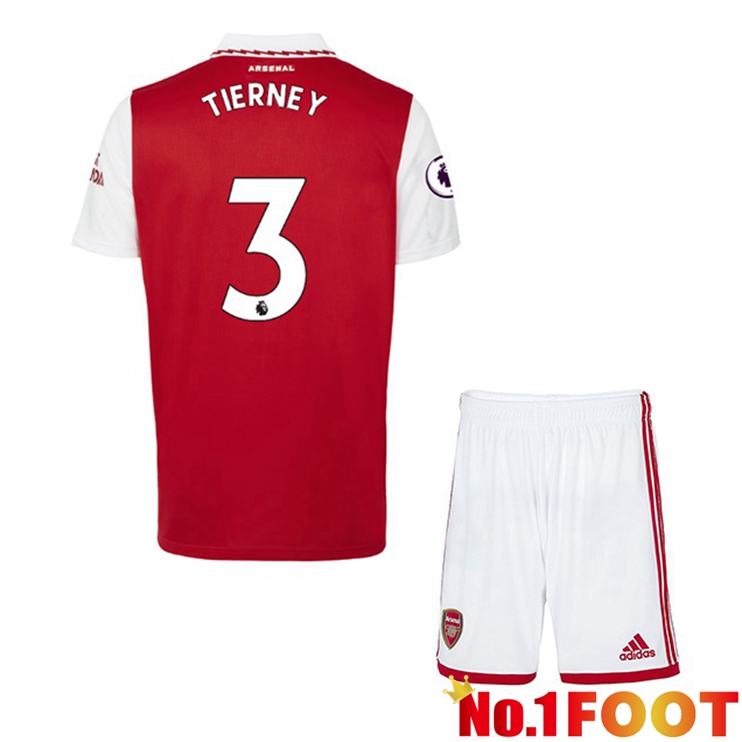 Arsenal (TIERNEY 3) Jersey Kids Home Red White 2022/2023