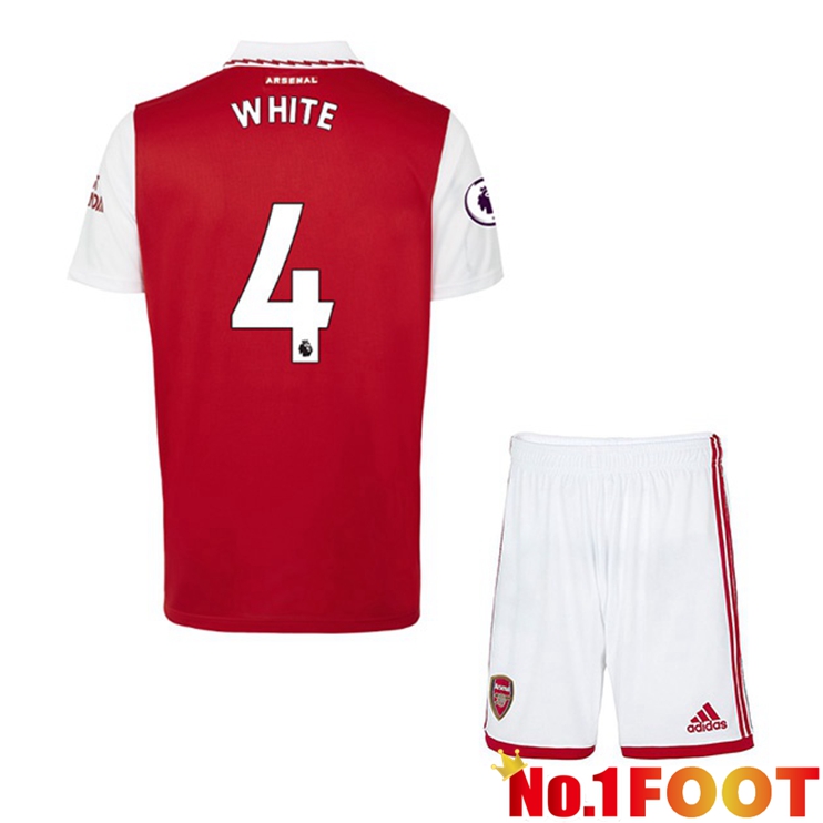 Arsenal (WHITE 4) Jersey Kids Home Red White 2022/2023