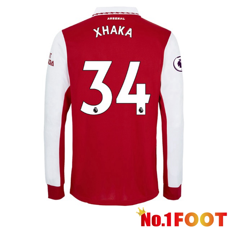 Arsenal (XHAKA 34) Jersey Home Long Sleeve Red White 2022/2023