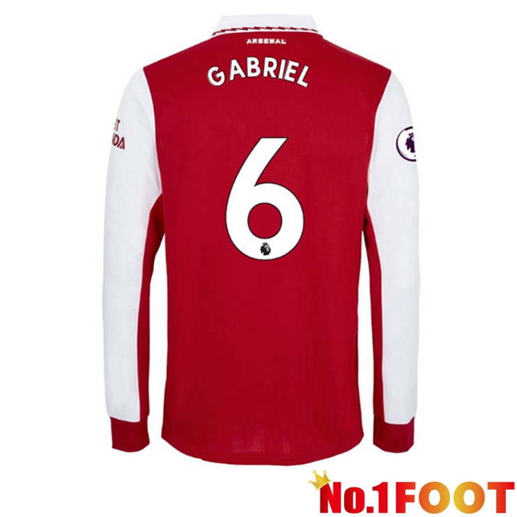 Arsenal (GABRIEL 6) Jersey Home Long Sleeve Red White 2022/2023