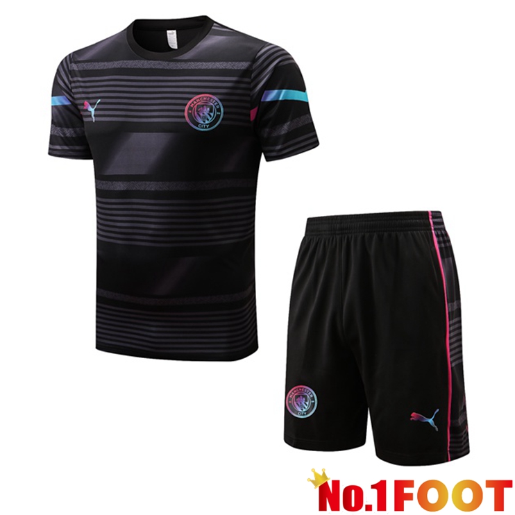 Manchester City Training T Shirt + Shorts Black 2022/2023