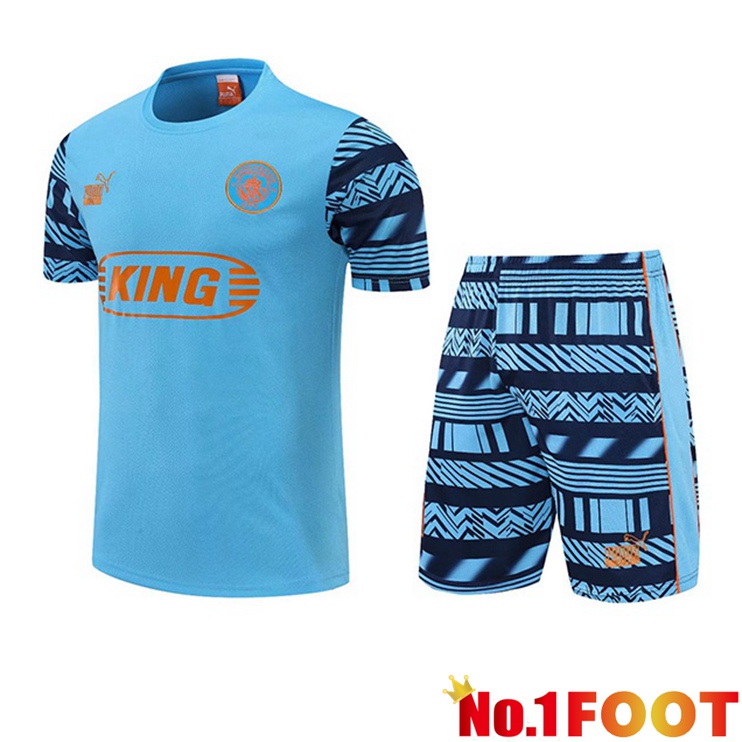 Manchester City Training T Shirt + Shorts Blue 2022/2023