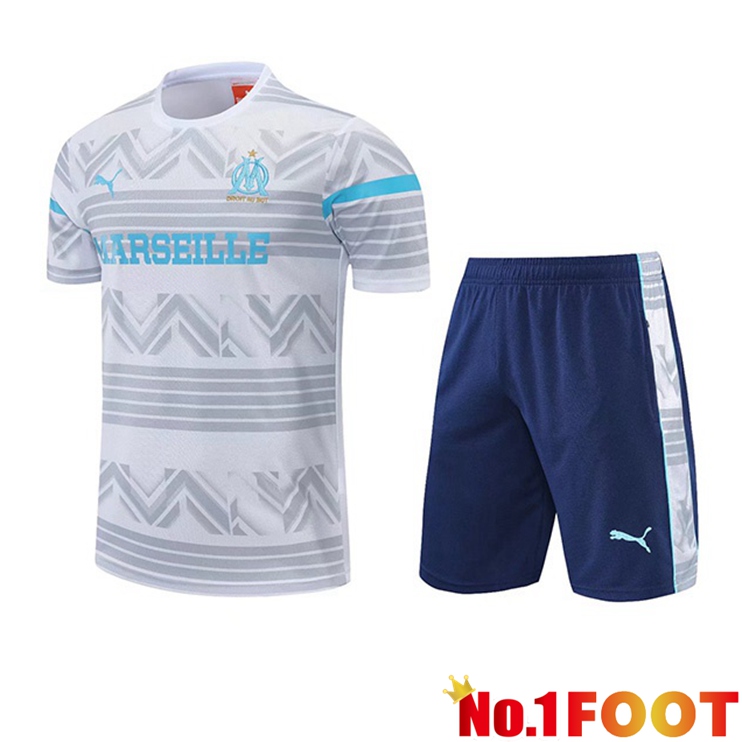 Marseille OM Training T Shirt + Shorts White Grey 2022/2023