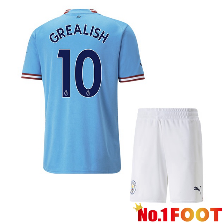 Manchester City (Jack Grealish 10) Jersey Kids Home Blue 2022/2023