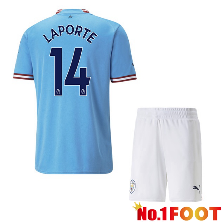 Manchester City (Aymeric Laporte 14) Jersey Kids Home Blue 2022/2023