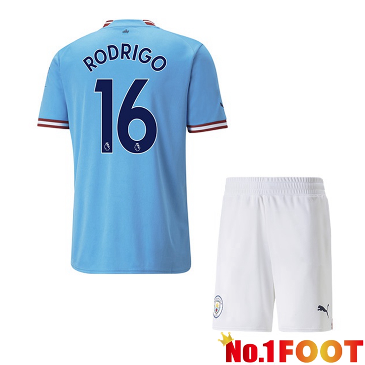 Manchester City (Rodrigo 16) Jersey Kids Home Blue 2022/2023