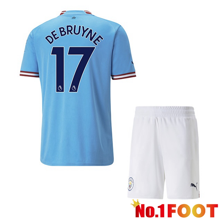 Manchester City (Kevin De Bruyne 17) Jersey Kids Home Blue 2022/2023