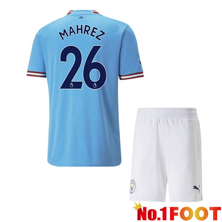 Manchester City (Riyad Mahrez 26) Jersey Kids Home Blue 2022/2023