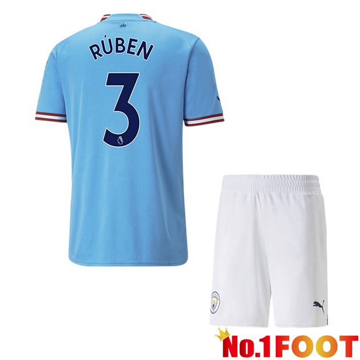 Manchester City (Ruben Dias 3) Jersey Kids Home Blue 2022/2023