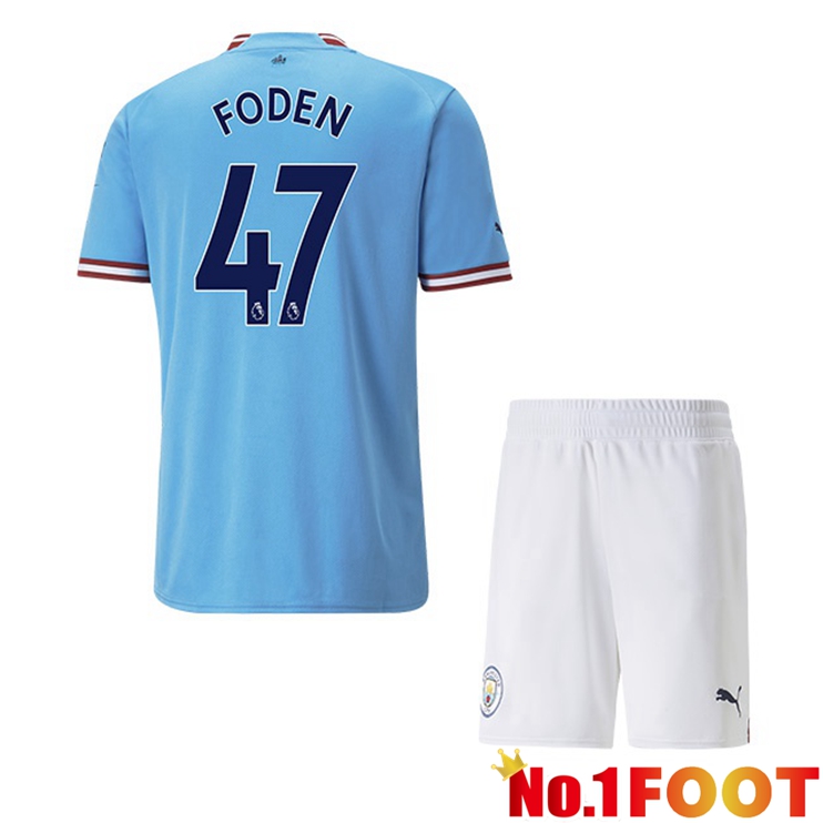 Manchester City (Phil Foden 47) Jersey Kids Home Blue 2022/2023