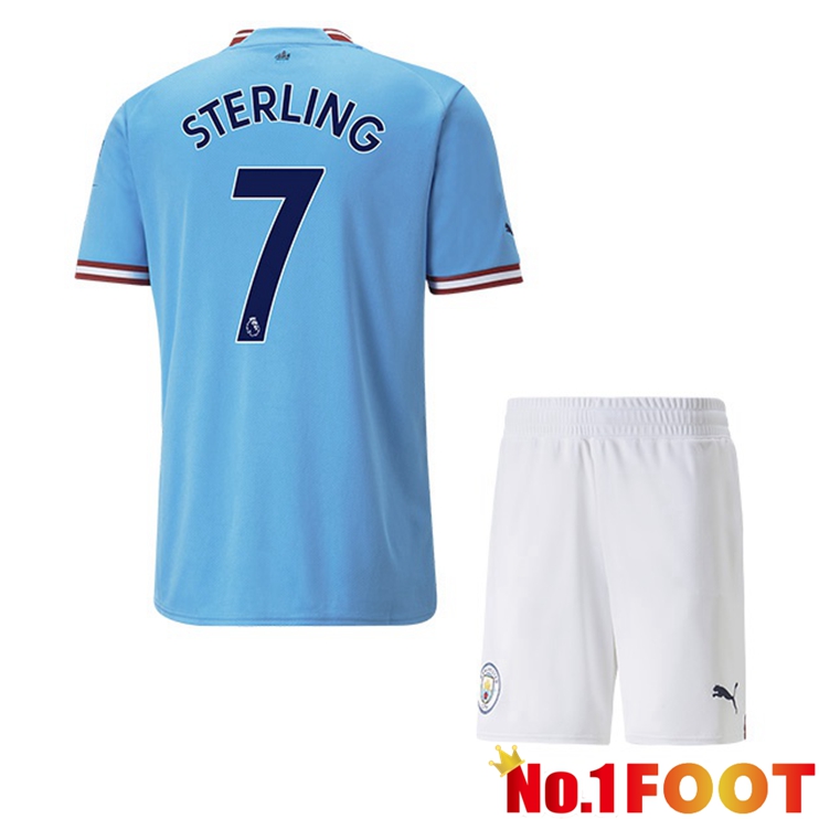 Manchester City (Raheem Sterling 7) Jersey Kids Home Blue 2022/2023