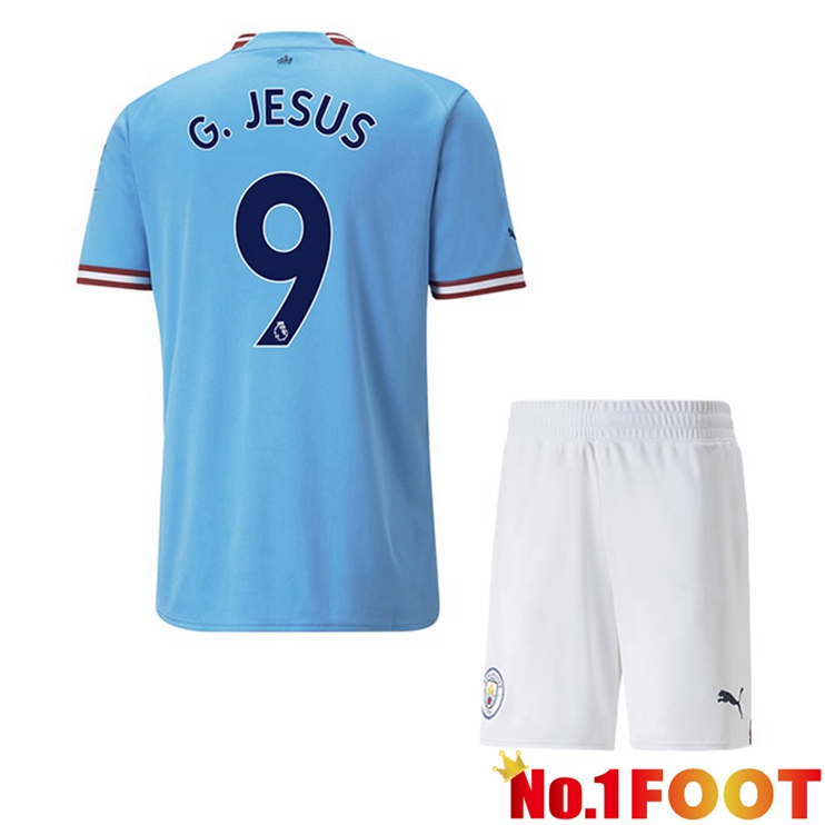 Manchester City (Gabriel Jesus 9) Jersey Kids Home Blue 2022/2023