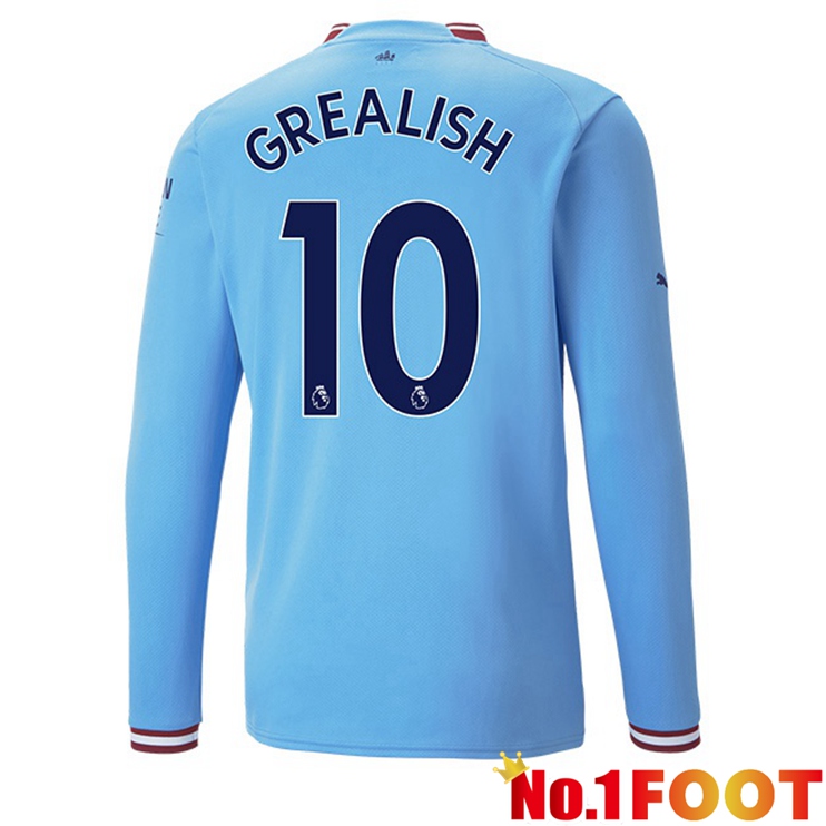 Manchester City (Jack Grealish 10) Jersey Home Long Sleeve Blue 2022/2023