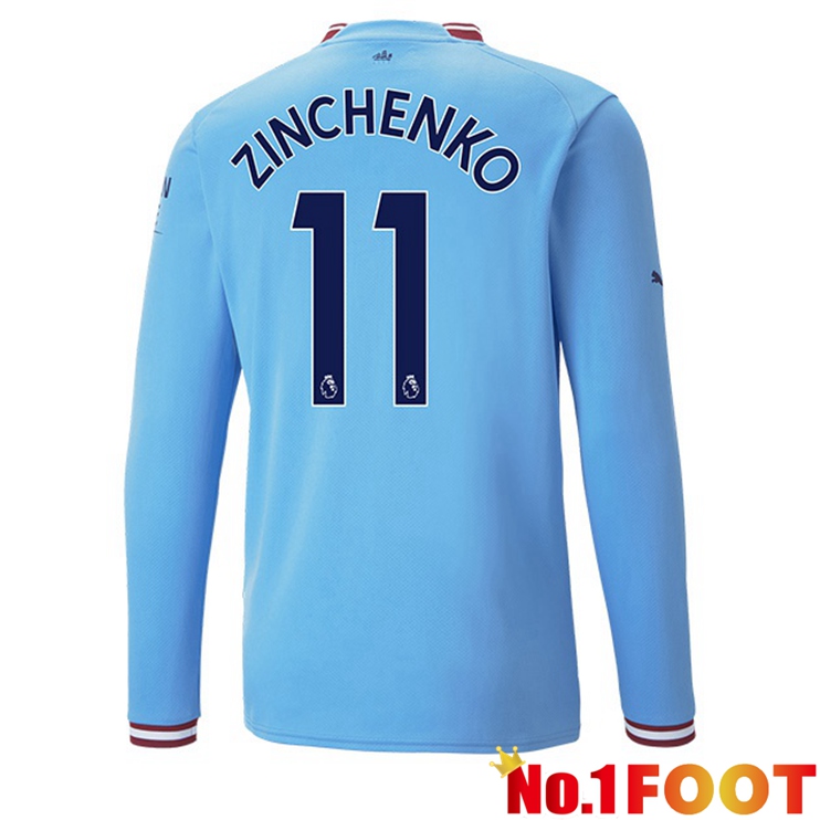 Manchester City (Zinchenko 11) Jersey Home Long Sleeve Blue 2022/2023