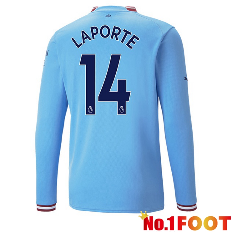 Manchester City (Aymeric Laporte 14) Jersey Home Long Sleeve Blue 2022/2023