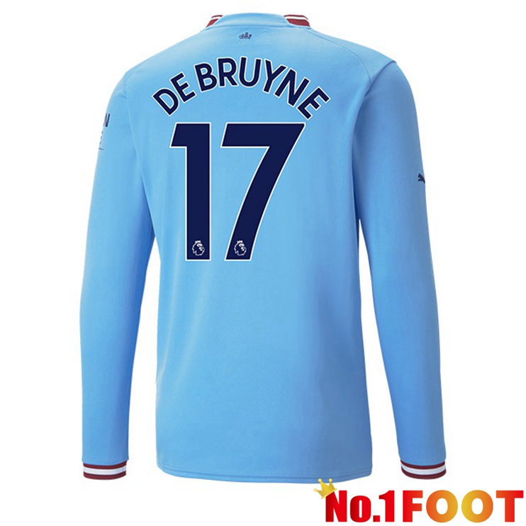 Manchester City (Kevin De Bruyne 17) Jersey Home Long Sleeve Blue 2022/2023