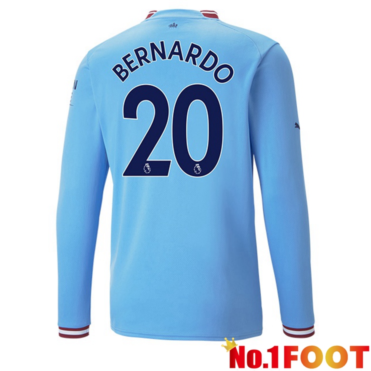 Manchester City (Bernardo Silva 20) Jersey Home Long Sleeve Blue 2022/2023