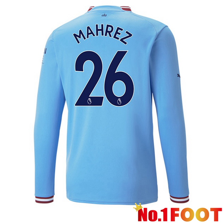 Manchester City (Riyad Mahrez 26) Jersey Home Long Sleeve Blue 2022/2023