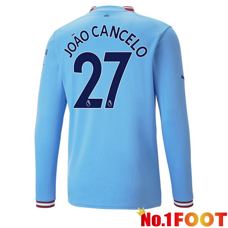 Manchester City (João Cancelo 27) Jersey Home Long Sleeve Blue 2022/2023