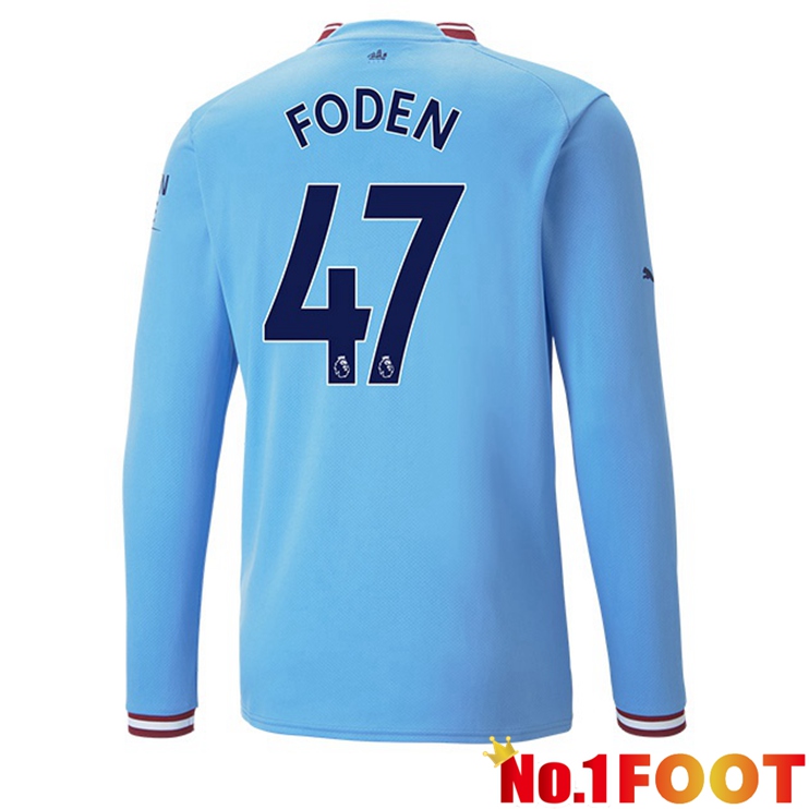 Manchester City (Phil Foden 47) Jersey Home Long Sleeve Blue 2022/2023