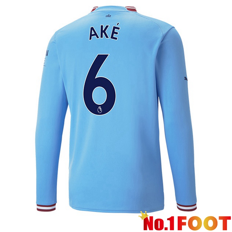 Manchester City (Nathan Ake 6) Jersey Home Long Sleeve Blue 2022/2023