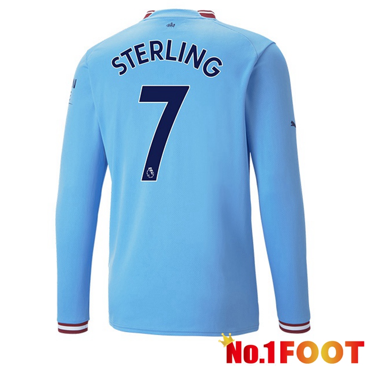 Manchester City (Raheem Sterling 7) Jersey Home Long Sleeve Blue 2022/2023