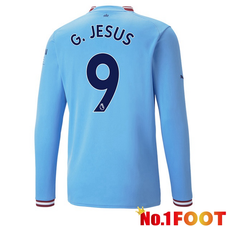 Manchester City (Gabriel Jesus 9) Jersey Home Long Sleeve Blue 2022/2023