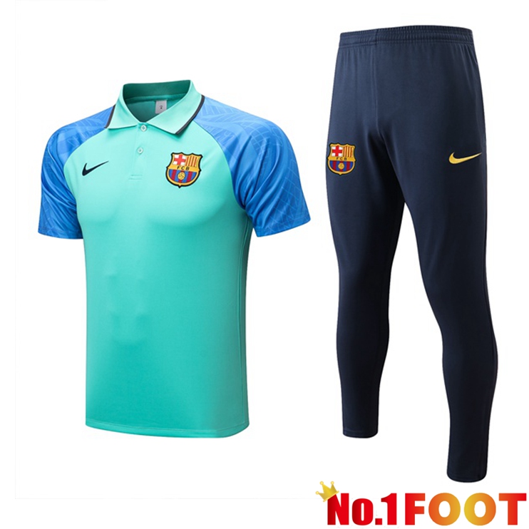 FC Barcelona polo shirt + Pants Green Blue 2022/2023