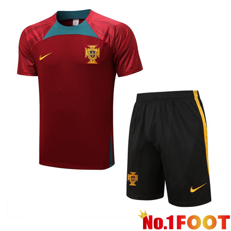 Portugal Training T Shirt + Shorts Black 2022/2023