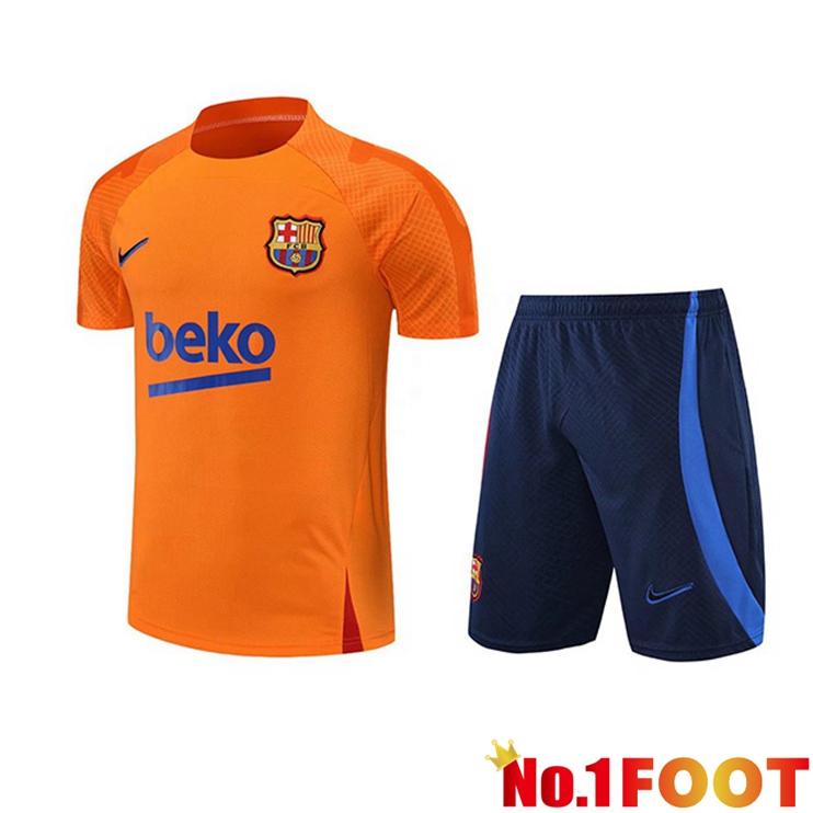 FC Barcelona Training T Shirt + Shorts Orange 2022/2023